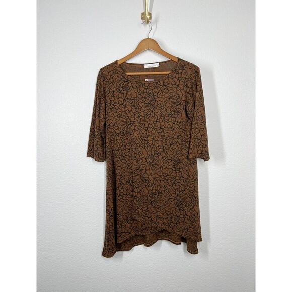 Cut Loose Small S Floral Burnout Tunic Top Lagenlook 3/4 Sleeves Brown Black NEW - Picture 1 of 4